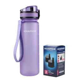 Butelka filtrująca wodę Aquaphor City 500ml (lawendowa) + opakowanie filtrów - miniatura 1