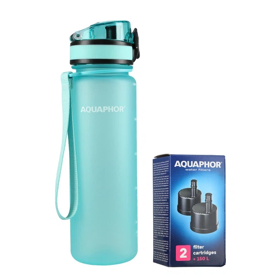 Butelka filtrująca wodę Aquaphor City 500ml (miętowa)+ opakowanie filtrów - miniatura 1