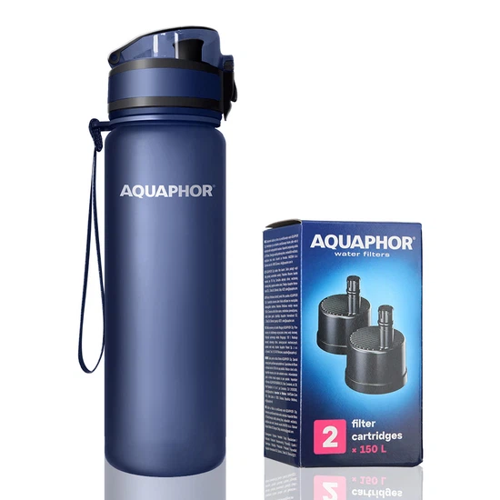 Butelka filtrująca wodę Aquaphor City 500ml (granatowa) + opakowanie filtrów - miniatura 1