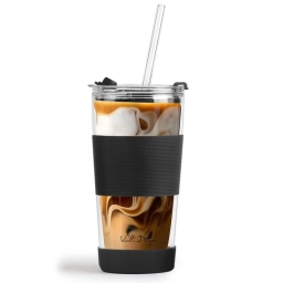 Szklany kubek do kawy ze słomką Vialli Design FUORI 600ml 30374 (czarny) - miniatura 5