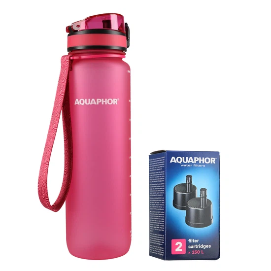 Butelka filtrująca wodę Aquaphor City 1000ml (różowa) + opakowanie filtrów - miniatura 1