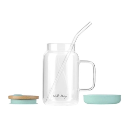 Słoik szklany ze słomką Vialli Design Fuori 600ml 29859 (miętowy) - miniatura 2