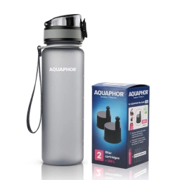 Butelka filtrująca wodę Aquaphor City 500ml (szara) + opakowanie filtrów - miniatura 1