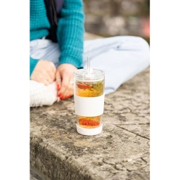 Szklany kubek do kawy ze słomką Vialli Design FUORI 600ml 30404 (biały) - miniatura 6