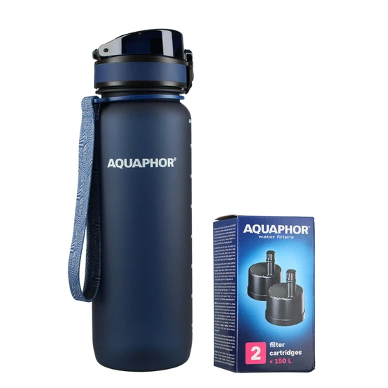 Butelka filtrująca wodę Aquaphor City 800ml (granatowa) + opakowanie filtrów - miniatura 1