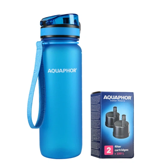 Butelka filtrująca wodę Aquaphor City 800ml (niebieska) + opakowanie filtrów - miniatura 1