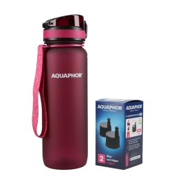 Butelka filtrująca wodę Aquaphor City 800ml (bordowa) + opakowanie filtrów - miniatura 1