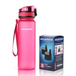 Butelka filtrująca wodę Aquaphor City 500ml (różowa) + opakowanie filtrów - miniatura 1