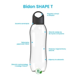 Bidon na wodę Dafi SHAPE 0,7L (czarny) - miniatura 4