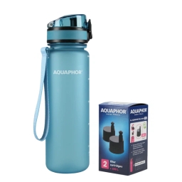 Butelka filtrująca wodę Aquaphor City 500ml (błękitna) + opakowanie filtrów - miniatura 1