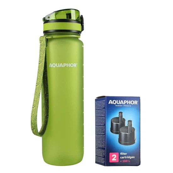 Butelka filtrująca wodę Aquaphor City 1000ml (zielona) + opakowanie filtrów - miniatura 1