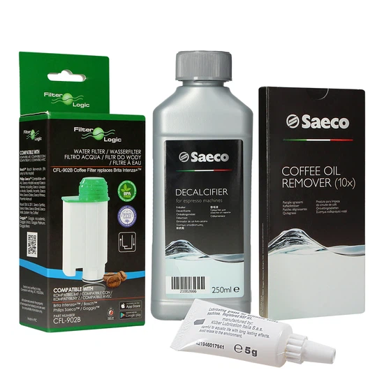 Zestaw do konserwacji ekspresu Saeco: filtr CFL-902B +odkamieniacz CA6700 250ml +tabletki CA6704 +smar HD5061 - miniatura 1