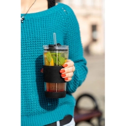 Szklany kubek do kawy ze słomką Vialli Design FUORI 600ml 30374 (czarny) - miniatura 6