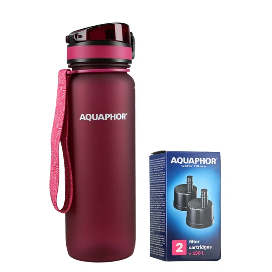 Butelka filtrująca wodę Aquaphor City 800ml (bordowa) + opakowanie filtrów - miniatura 1