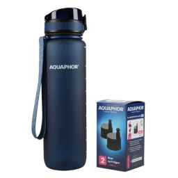 Butelka filtrująca wodę Aquaphor City 1000ml (granatowa) + opakowanie filtrów - miniatura 1