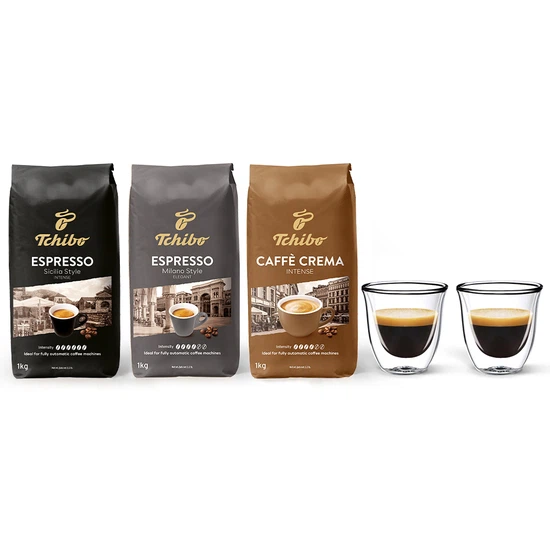 Kawa ziarnista Tchibo Sicilia / Milano / Intense 3kg+ szklanki termiczne do espresso FilterLogic CFL-655 w zestawie - miniatura 1