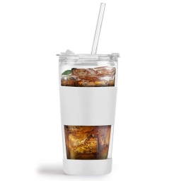 Szklany kubek do kawy ze słomką Vialli Design FUORI 600ml 30404 (biały) - miniatura 2