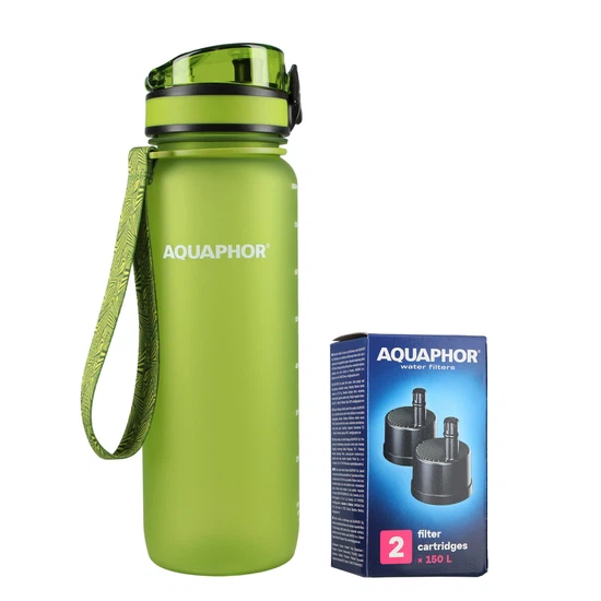 Butelka filtrująca wodę Aquaphor City 800ml (zielona) + opakowanie filtrów - miniatura 1