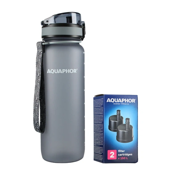 Butelka filtrująca wodę Aquaphor City 800ml (szara) + opakowanie filtrów - miniatura 1