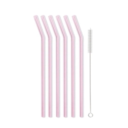 Ekologiczne różowe słomki szklane zakrzywione Vialli Design VITA 23cm (6szt.) + szczoteczka do czyszczenia 26636 - miniatura 1