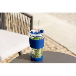 Szklany kubek do kawy ze słomką Vialli Design FUORI 600ml 30381 (granatowy) - miniatura 6