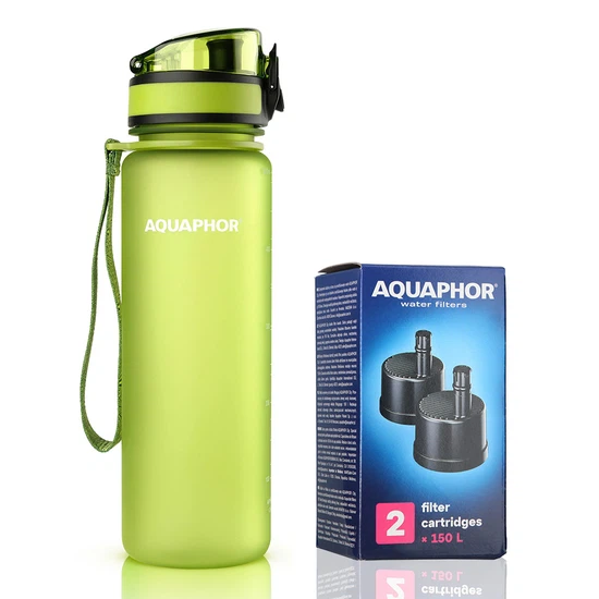 Butelka filtrująca wodę Aquaphor City 500ml (zielona) + opakowanie filtrów - miniatura 1