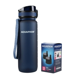 Butelka filtrująca wodę Aquaphor City 800ml (granatowa) + opakowanie filtrów - miniatura 1