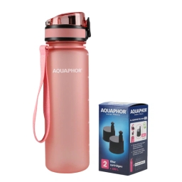 Butelka filtrująca wodę Aquaphor City 500ml (pudrowy róż) + opakowanie filtrów - miniatura 1