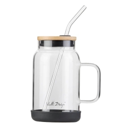 Słoik szklany ze słomką Vialli Design Fuori 600ml 29804 (czarny) - miniatura 1