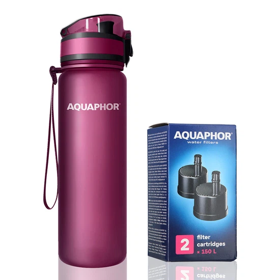 Butelka filtrująca wodę Aquaphor City 500ml (bordowa) + opakowanie filtrów - miniatura 1