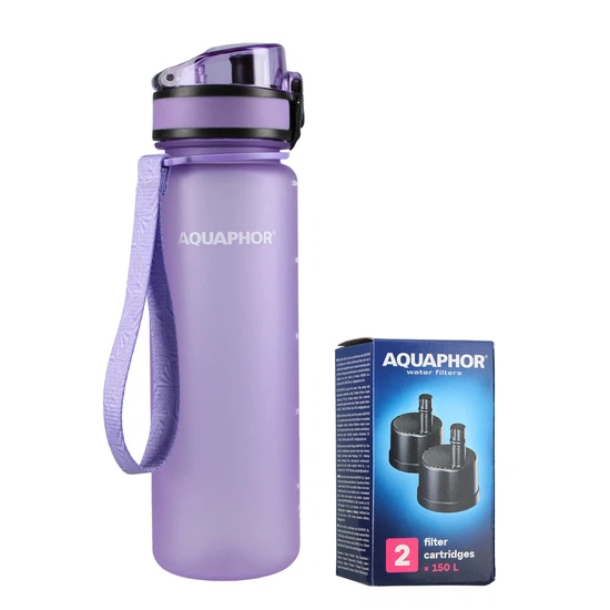 Butelka filtrująca wodę Aquaphor City 500ml (lawendowa) + opakowanie filtrów - miniatura 1