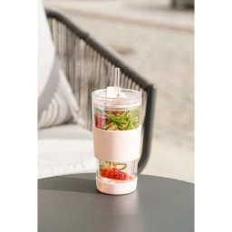 Szklany kubek do kawy ze słomką Vialli Design FUORI 600ml 30411 (różowy) - miniatura 6