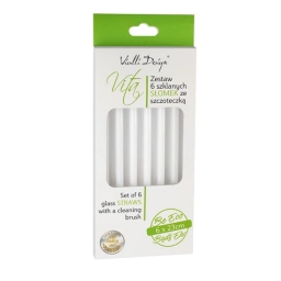 Ekologiczne białe słomki szklane zakrzywione Vialli Design VITA 23cm (6szt.) + szczoteczka do czyszczenia 26643 - miniatura 6