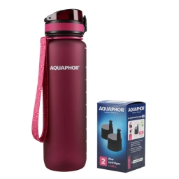 Butelka filtrująca wodę Aquaphor City 1000ml (bordowa) + opakowanie filtrów - miniatura 1