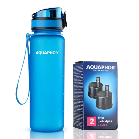 Butelka filtrująca wodę Aquaphor City 500ml (niebieska) + opakowanie filtrów - miniatura 1