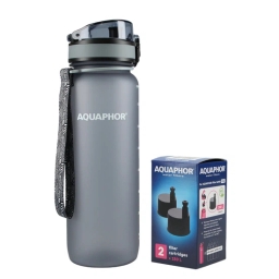 Butelka filtrująca wodę Aquaphor City 800ml (szara) + opakowanie filtrów - miniatura 1