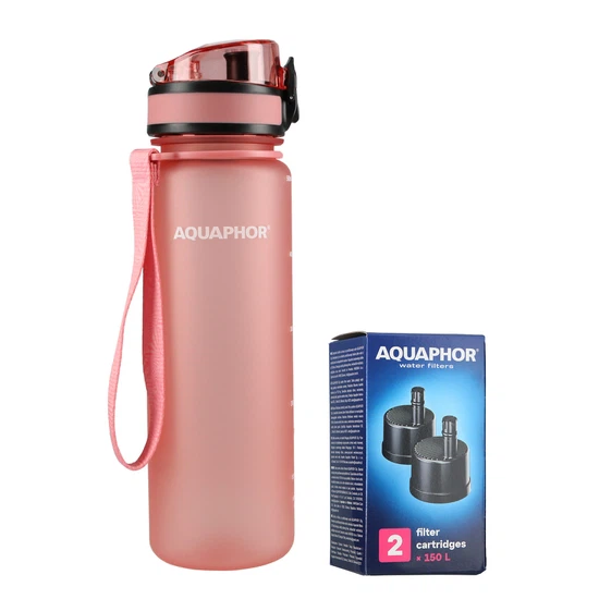 Butelka filtrująca wodę Aquaphor City 500ml (pudrowy róż) + opakowanie filtrów - miniatura 1