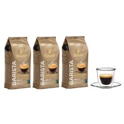 Kawa ziarnista Tchibo Barista Caffe Crema 3kg + szklanka termiczna do espresso ze spodkiem FilterLogic CFL-657 w zestawie - miniatura 1
