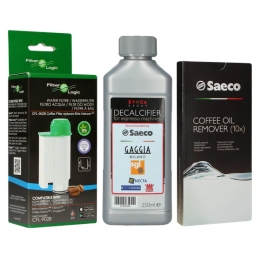 Zestaw do konserwacji ekspresu Saeco (FilterLogic CFL-902B + tabletki czyszczące CA6704 + odkamieniacz Evoca 250ml) - miniatura 1