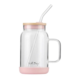 Słoik szklany ze słomką Vialli Design Fuori 600ml 29842 (różowy) - miniatura 1