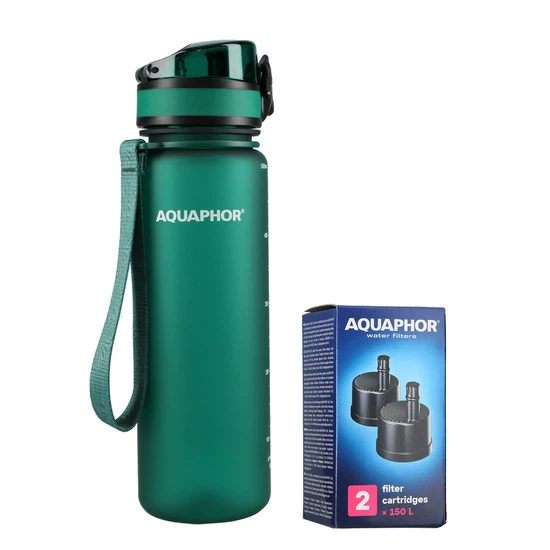 Butelka filtrująca wodę Aquaphor City 500ml (butelkowa zieleń) + opakowanie filtrów - miniatura 1