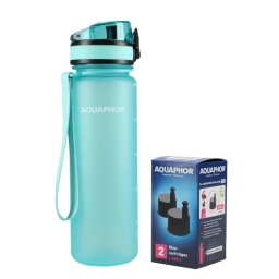 Butelka filtrująca wodę Aquaphor City 500ml (miętowa)+ opakowanie filtrów - miniatura 1