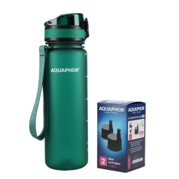Butelka filtrująca wodę Aquaphor City 500ml (butelkowa zieleń) + opakowanie filtrów - miniatura 1