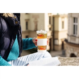 Szklany kubek do kawy ze słomką Vialli Design FUORI 600ml 30404 (biały) - miniatura 5