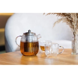 Zaparzacz do herbaty szklany Vialli Design TULIP 1000ml 29309 (srebrny mat) - miniatura 3