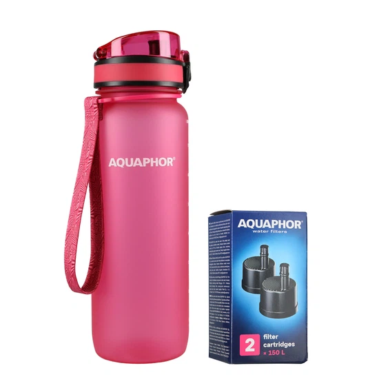 Butelka filtrująca wodę Aquaphor City 800ml (różowa) + opakowanie filtrów - miniatura 1
