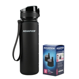 Butelka filtrująca wodę Aquaphor City 500ml (czarna) + opakowanie filtrów - miniatura 1