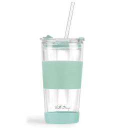 Szklany kubek do kawy ze słomką Vialli Design FUORI 600ml 30428 (miętowy) - miniatura 1