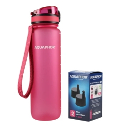 Butelka filtrująca wodę Aquaphor City 1000ml (różowa) + opakowanie filtrów - miniatura 1
