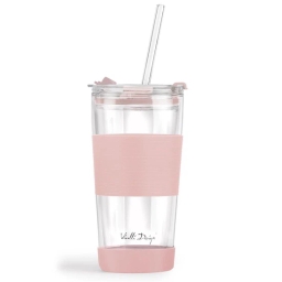 Szklany kubek do kawy ze słomką Vialli Design FUORI 600ml 30411 (różowy) - miniatura 1